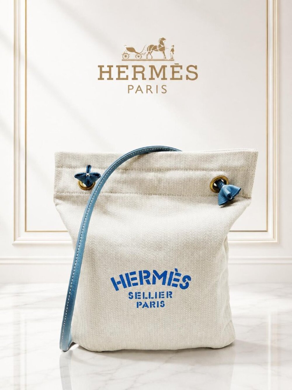 Authentic Hermès Aline Canvas Grooming Shoulder Bag